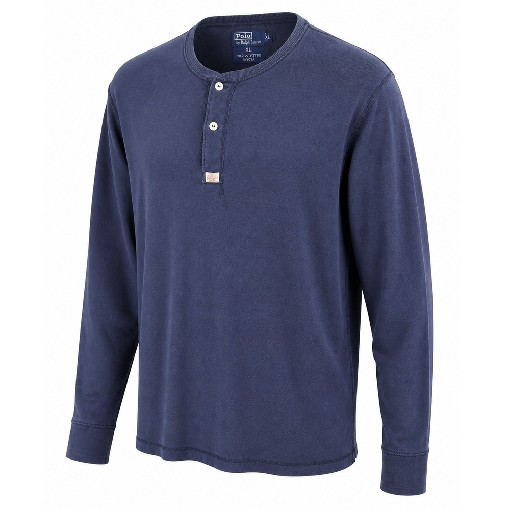 Polo Ralph Lauren Henley Mens XL Long Sleeve Navy Blue Solid Regular Fit Modern